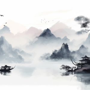 he Silent Journey: Ethereal Ink Wash Landscape (Fine Art Digital Print)