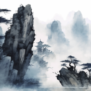 Celestial Pagoda: Misty Mountain Sanctuary (Fine Art Digital Print)