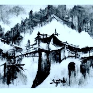 Ancient Echoes: The Silent Ink Village (Fine Art Digital Print)